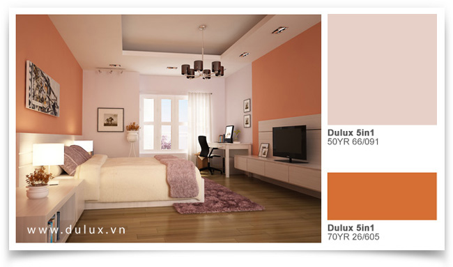 Dulux nội thất phòng ngủ ấm cúng màu cam