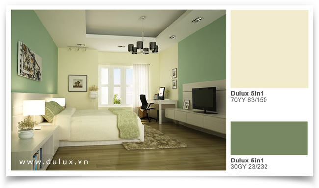 Dulux nội thất phòng ngủ ấm cúng màu xanh lá