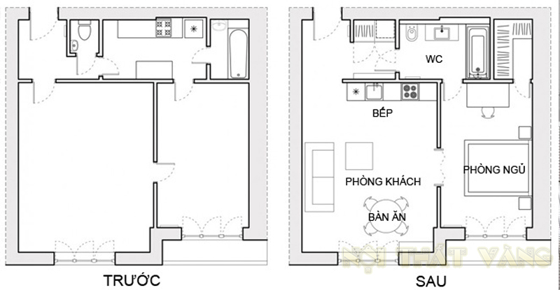 Thiết kế tổng thể của căn chung cư 56m2 