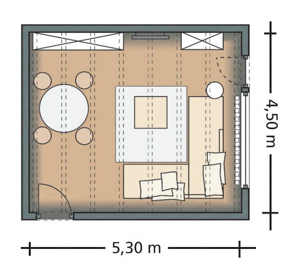 Phân chia lý tưởng cho phòng khách và phòng ăn 24m2 